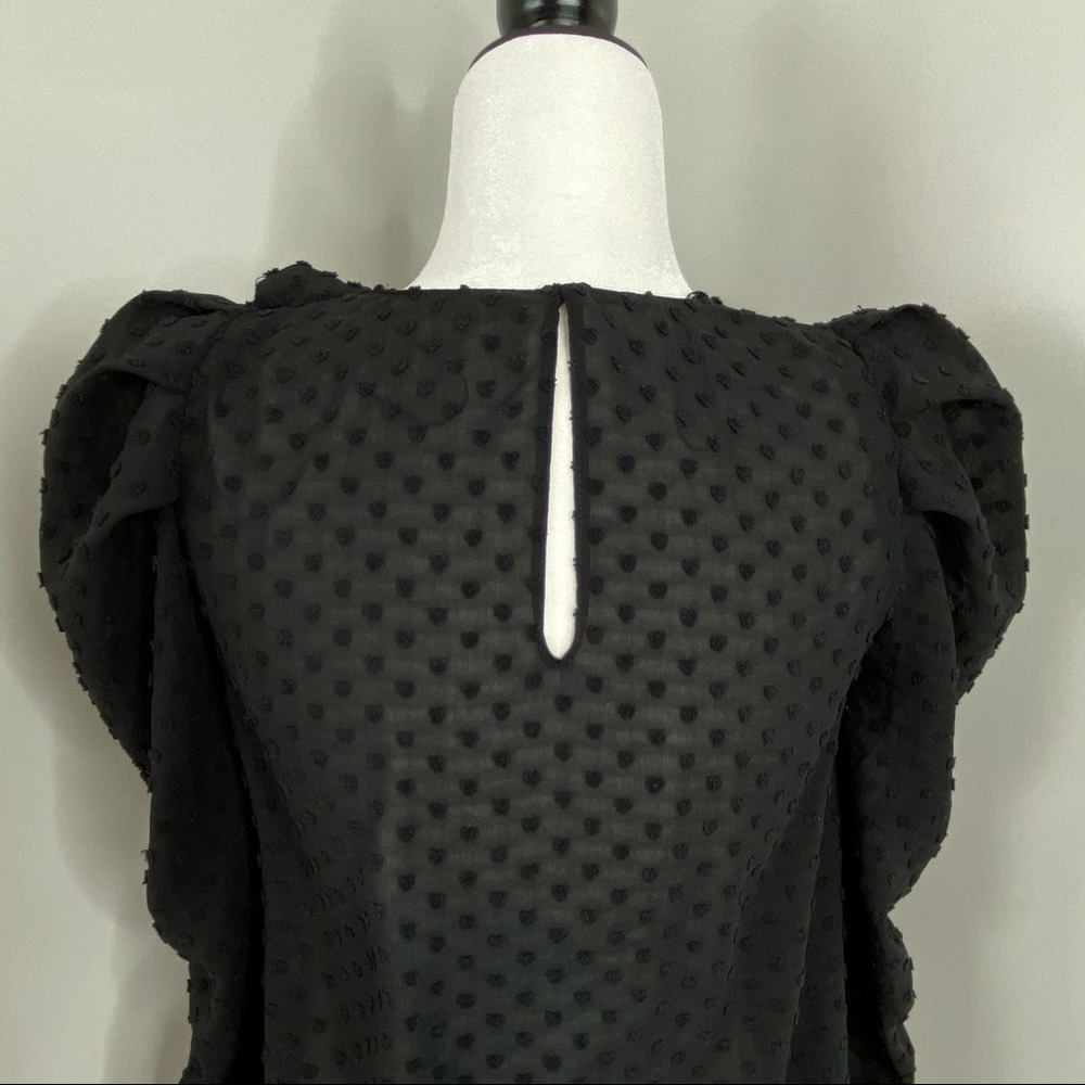 Zara Women’s Victorian Shoulder Tie Puff Sheer Blouse Black Swiss Dot Top XS - Picture 8 of 9